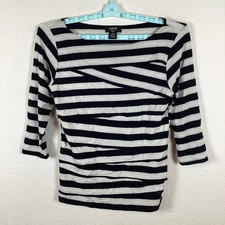 Verve Ami Womens T Shirt Top Sz M Medium 3/4 Sleeve Striped Comfort Excellent