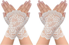 2 Pairs Women's Lace Gloves Fingerless Floral Gloves for Bridal Prom Wedding Par