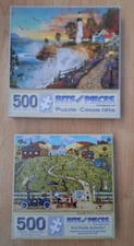 Bits and Pieces, 2-Puzzle Lot, 500 Pieces: "Lighthouse Park" & "Kinder Grove"