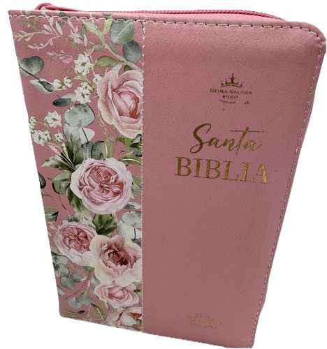 Biblia Para Mujer Cierre RVR.1960 Letra Grande Tamaño Portátil Rosa/Floral Index