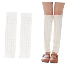 Leg Warmers   Women  s 80s Ribbed Knitted Long Socks, Retro Dance  Yoga White
