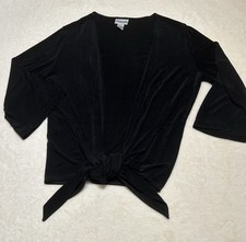 EUC Chico's Travelers Black Open Front Tie Waist Jacket Sz 2 Slinky