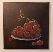 Natura morta dipinto a mano su tela Pittura acrilica Firmato 30 x 30 cm Uva 