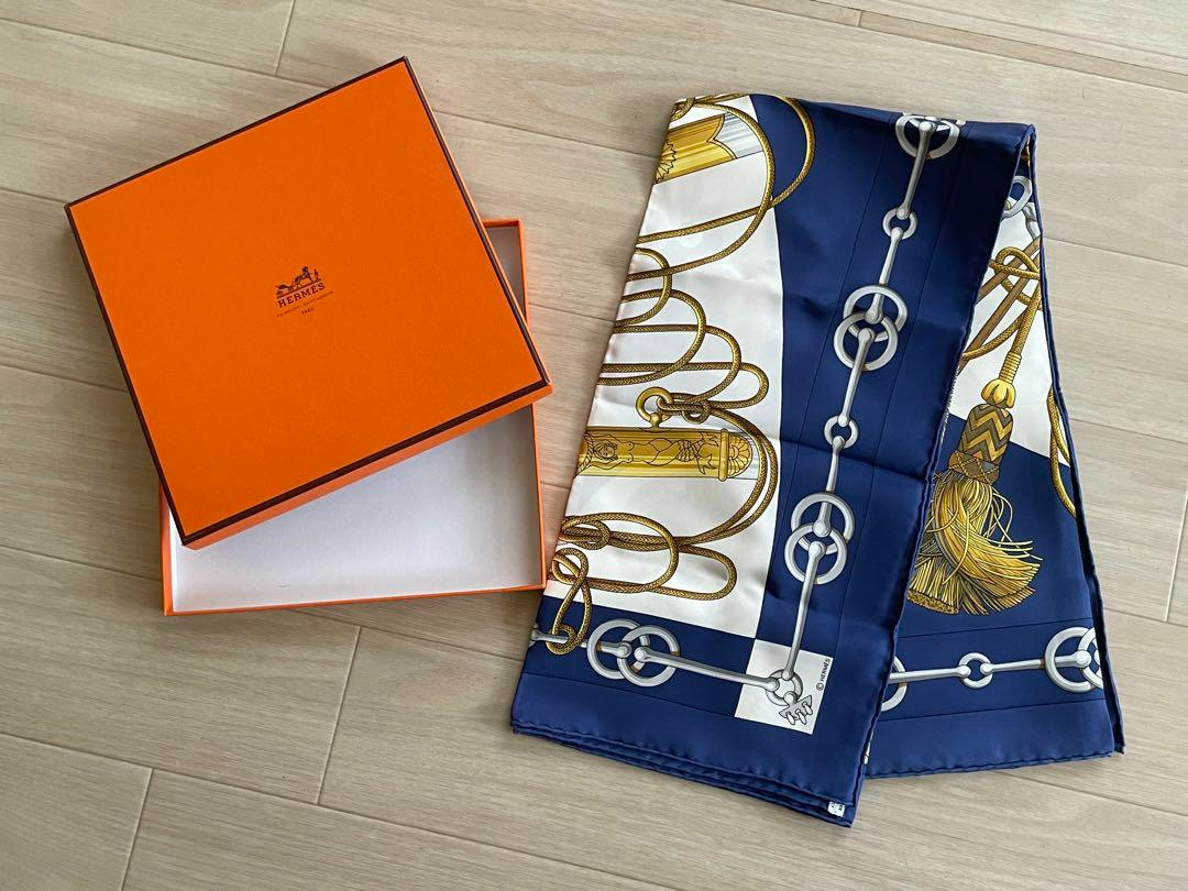 Hermès Carre 90 Scarf – Blue & Gold – Design by J. Abadie