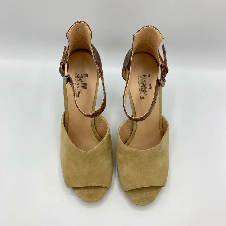 Belle by Sigerson Morrison Marilyn 凉鞋 米色 麂皮绒 皮革 爬行动物 尺码 9.5B — 第 4/4 张图片