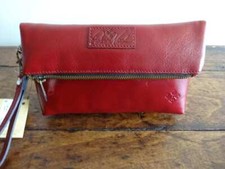 PATRICIA NASH Valerie RUBY RED Distressed Vintage LEATHER WRISTLET Clutch
