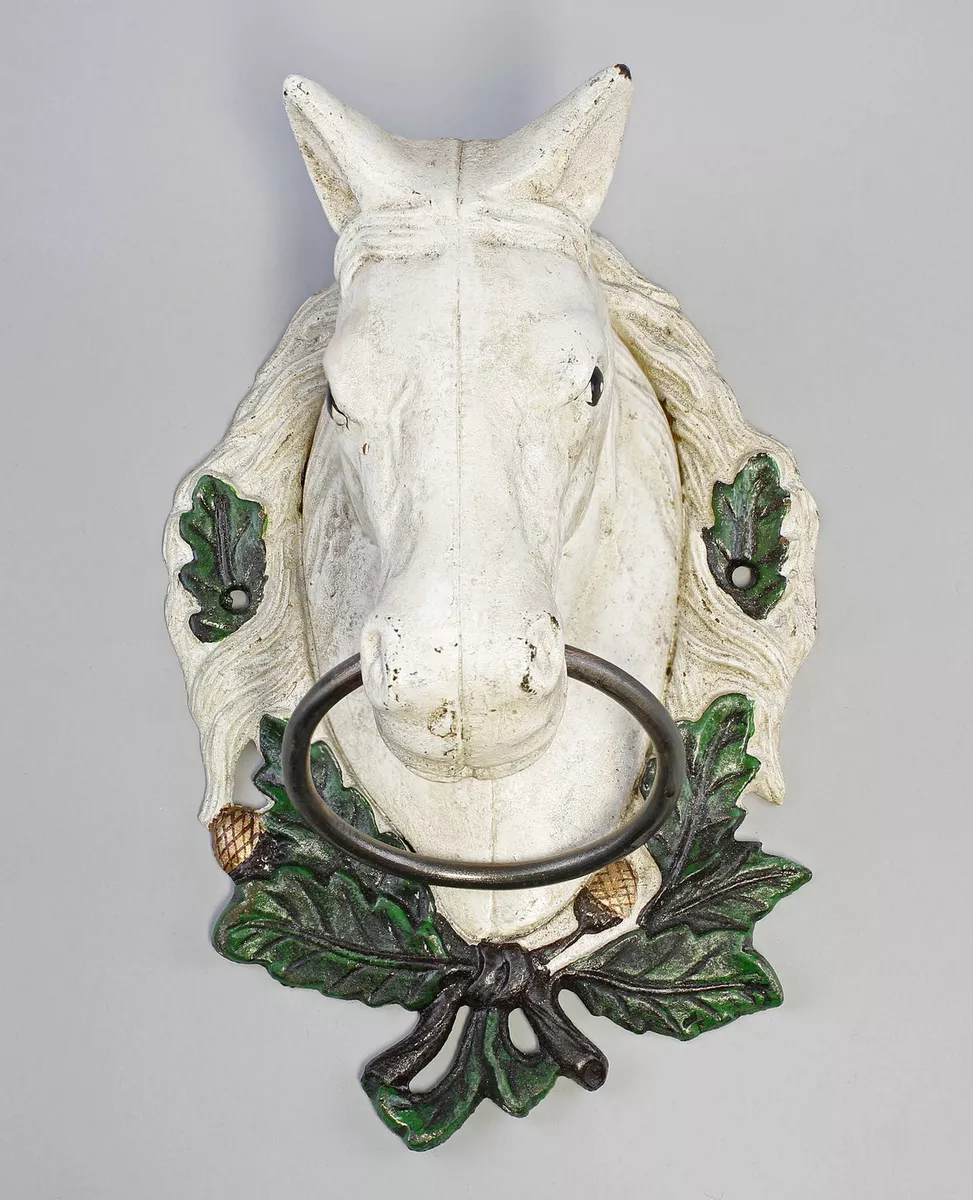 9937904 dss Cast Iron Towel Holder Horse Head White