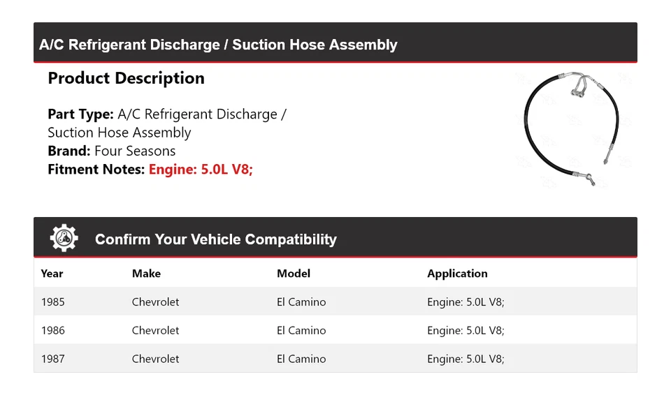 For 1985-87 Chevrolet El Camino Discharge  Suction Line Hose Assy 4 Seasons - Image 2 of 4