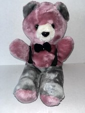 1982 Vintage America WeGo Inc Red Gray Stuffed Plush Bear Plastic Eyes 16" Tie