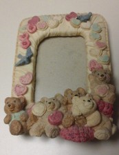 HEART TEDDY BEAR HEAVY PICTURE FRAME BEIGE, PINK AND BLUE 3X4