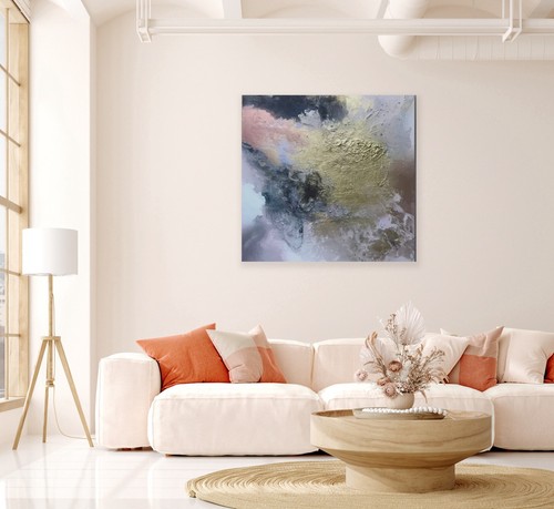 A Large Contemporary ABSTRACT Acrylic Textured PAINTING On 90 x 90cm Canvas - Picture 9 of 15