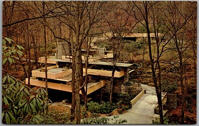 Postcard Fallingwater; Mill Run, Pennsylvania; Classic View in Woods-Bear Run Ex