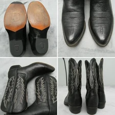 Dan Post Ostrich Boots Men 9M Black Leather Heel Quill Western Rodeo DP3766 Y2K