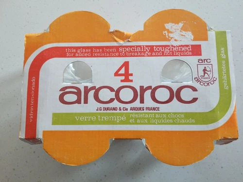 Arcoroc Verre Trempe Glass Coffee Tea Cups Mugs Saucer Set of 4 3 1/4 oz NEW