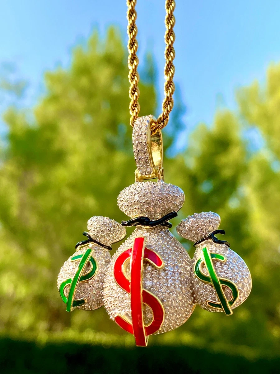 Iced out hotsell money bag pendant