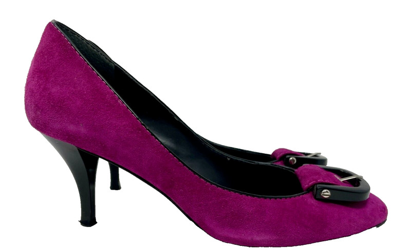 Nine West Monterrey Size 9.5M Purple Fuschia Suede Leather Buckle Pumps Heels