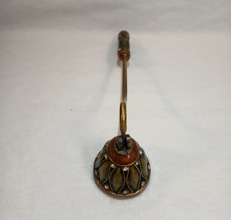 Vintage Cloisonne Brass Green Enameled w/Rhinestones Candle Snuffer 6.5" - Image 4 of 4