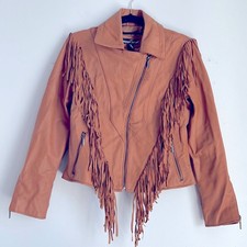 Joseph Israel 100% Lamb Leather Yolk Zip Cuff Western Fringe Rodeo Jacket Sz M