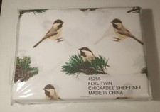 NWT White Floral Winter Twin Bird Chickadee Twin Sheet Set Collections Etc