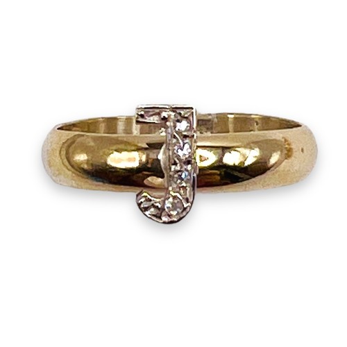 Initial J 10k White Gold Diamond Letter 10k Yellow Gold Filled 3.5mm Ring 7 - Picture 2 of 13