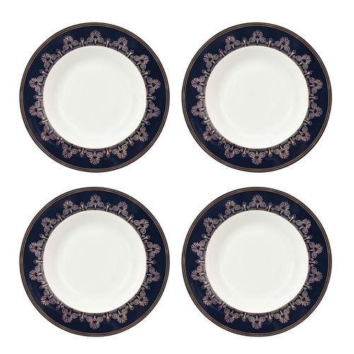 Noble Cobalt Blue Porcelain & Gold Soup Plate Set Bone China Deep Plate Set of 4 - Picture 4 of 10