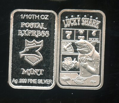 LUCKY SHARK Postal Express Mint Limited 1/10th OZ .999 silver Bar