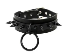 Punk Fashion BLACK Spike Bondage Handmade  BLACK Choker Collar Necklace Buckle