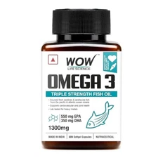 WOW Life Science Omega-3 Fish Oil 1300mg - For Men & Women - 3X Strength - 60Cap