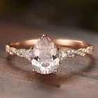 4.08Ct Pear Cut Natural Morganite & Diamond Engagement Ring 18K Rose Gold Plated