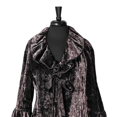 T Tahari Womens Jacket Brown Ruffle Collar Crushed Velvet Silk Blend Tie Front M - Picture 6 of 10