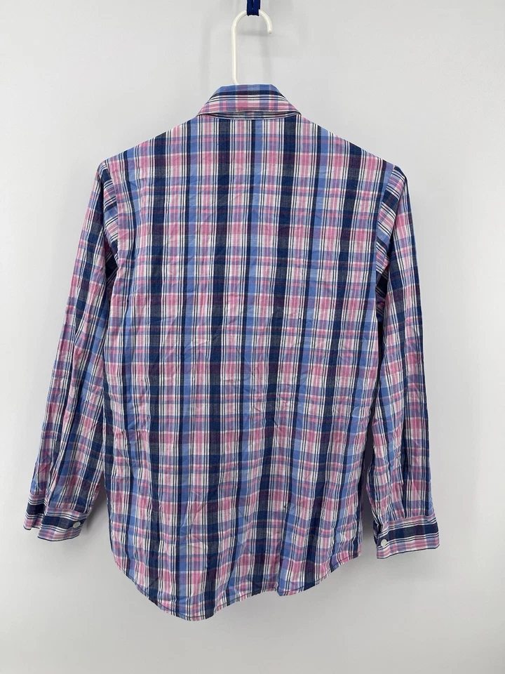 IZOD Button Up Blouse Top Shirt Womens Size Small Pink Blue Plaid Long Sleeve - Image 3 of 4