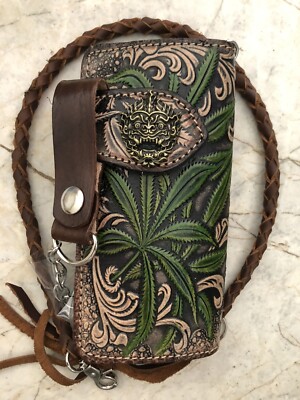 Weed Carved Wallet Handmade Cowboy Wallet Mens Bifold Wallet Chain Gift ...