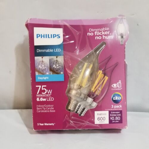 Phillips Dimmable LED 75w 6.6 led bulbs 3 pack Clear