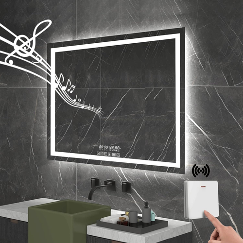 36"X28" Bathroom LED Mirror with Wireless Speaker Wall Switch - Lighted Vanity M