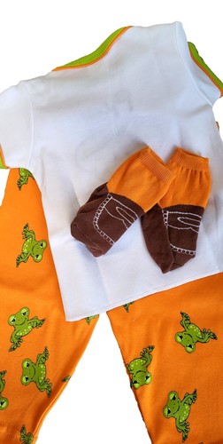 Baby Pants Set 3-Piece Tee Shirt Socks Green Frogs Newborn Infants 0-6 Months - Bild 7 von 8