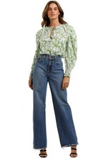 MISA LA Siena Summer LS Blouse Floral Green Size M/L 12 AU Casual Pre owned