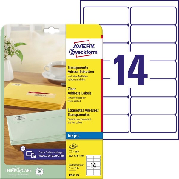 Avery Zweckform Transparente Adress-Etiketten, 99,1 X 38,1Mm-image