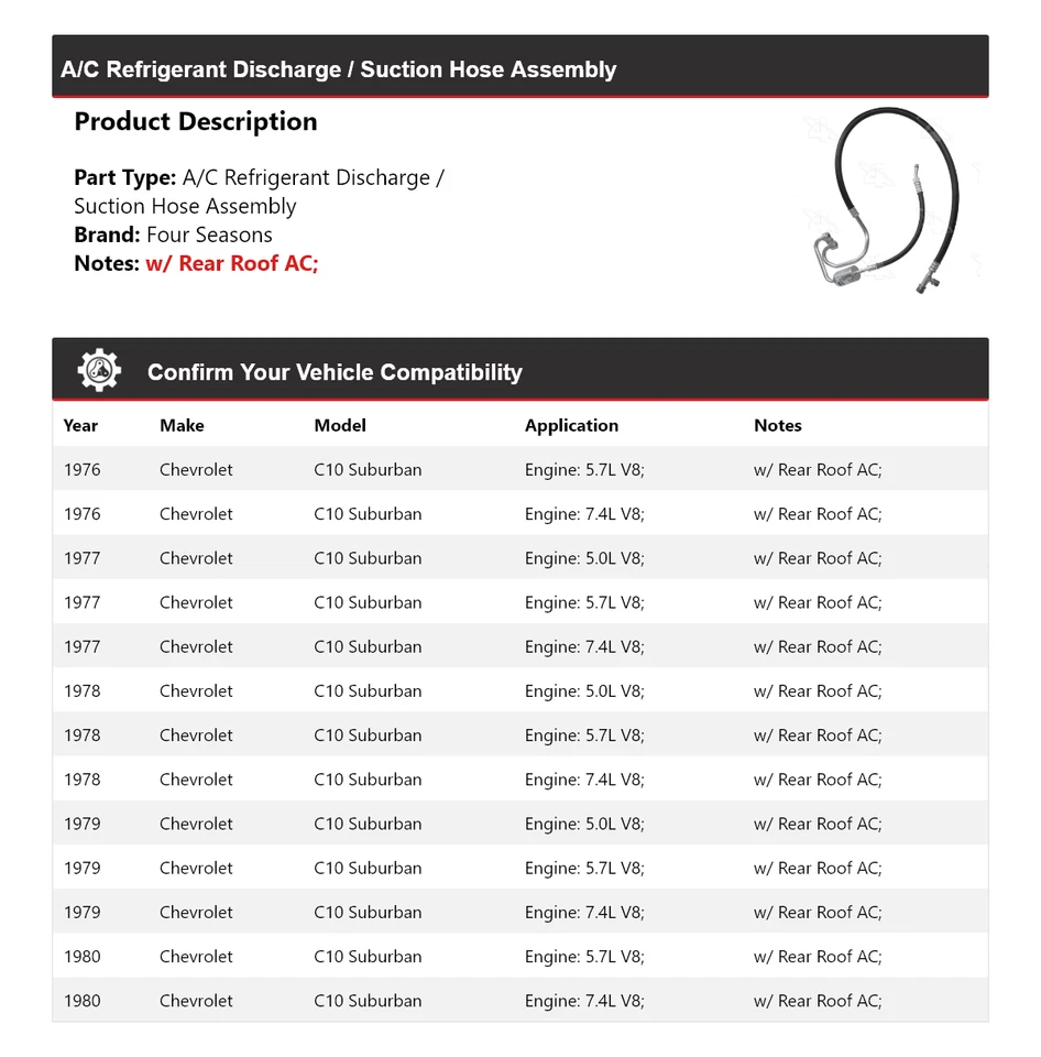 Para 1976-80 Chevrolet C10 Suburban linha de sucção de descarga mangueira conjunto 4 mares - Imagem 2 de 4