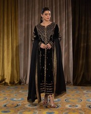 Black Party Wear Pakistani Velvet Suit Indian Bollywood Designer Salwar Kameez