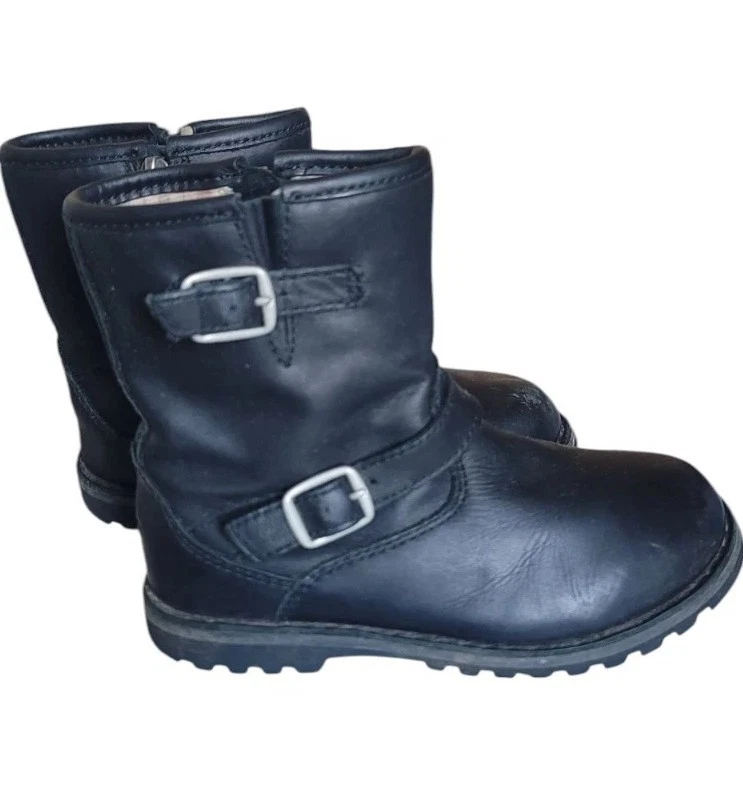 Stivaletti UGG neri in pelle fibbia fodera lana bambina taglia 9