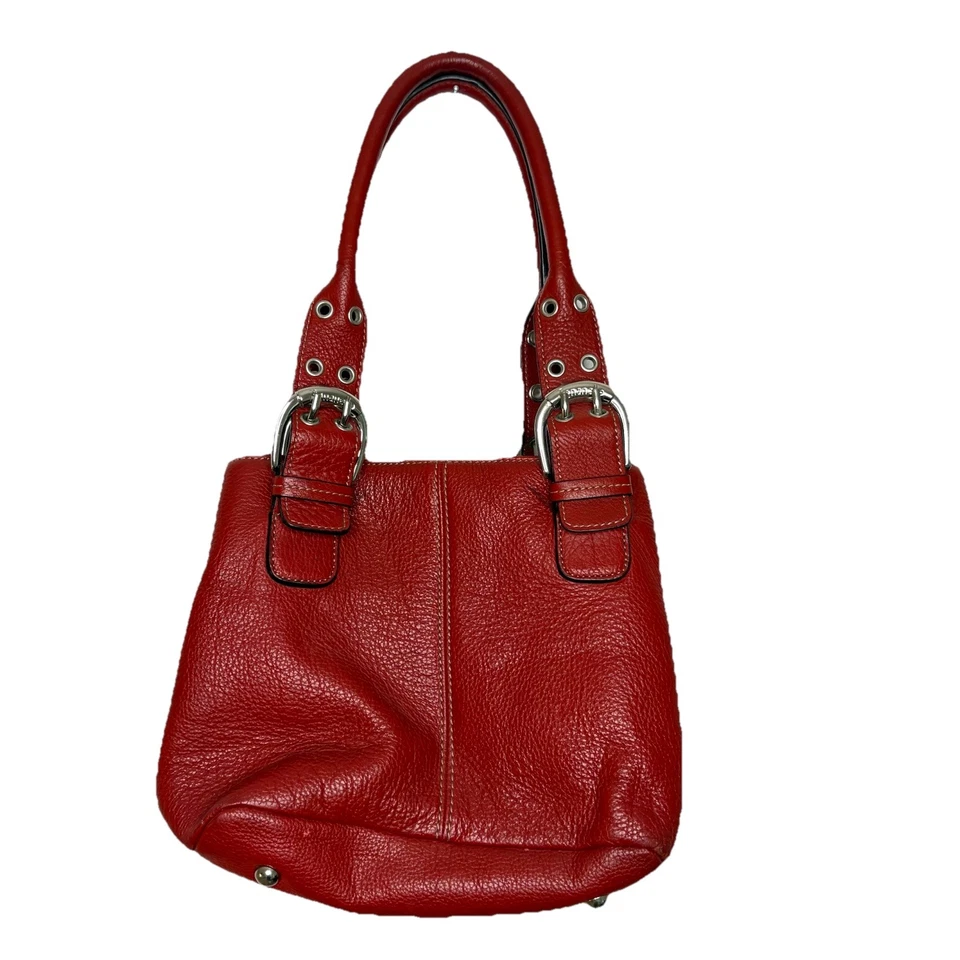 Bolso Cartera Tignanello Perfect 10 Francés Cuero Rojo Ladrillo Doble Asa Foto 4 de 4