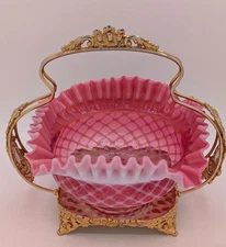 Victorian Aesthetic James Tufts Quadruple Silver Plate Gilt Brides Basket Bowl