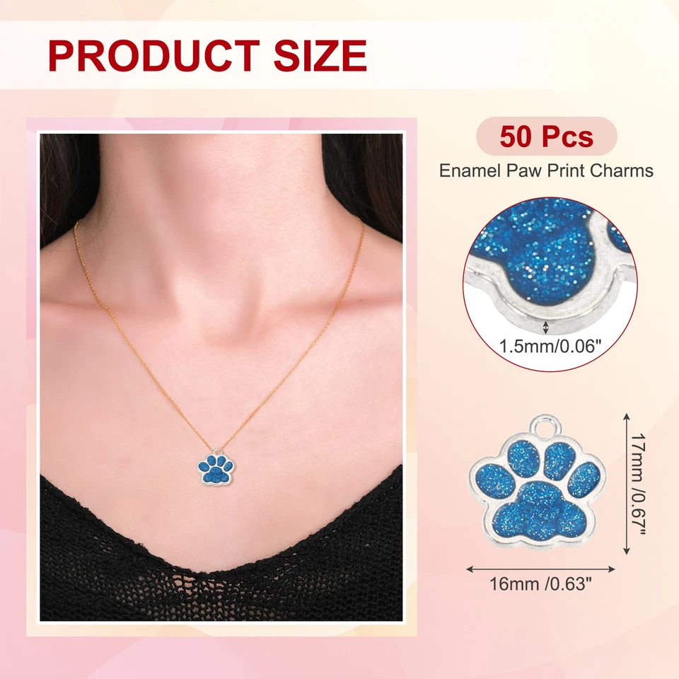 Эмалированные подвески с принтом лапы с блестящей пудрой, 50 шт. (серебристый тон/синий) - Изображение 2 из 4