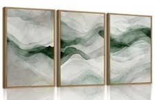 myusuar 3 Piece Large Abstract Wall Art For 24x36in Teal Soft Green Framed