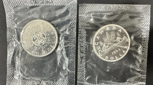 CANADA 1963, 1964 (2) $1 UNC SILVER COINS