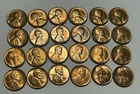 1934 TO 1939 RED BU LINCOLN CENT LOT / 24 COINS