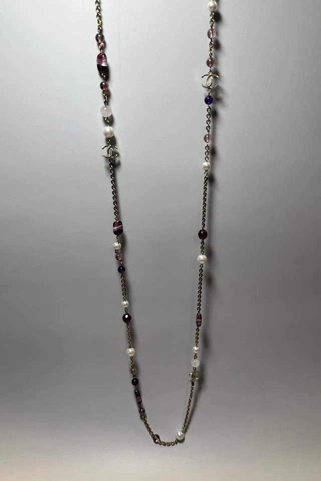 香奈儿紫色长项链-人造珍珠和多核站项链带盒 — 第 4/4 张图片