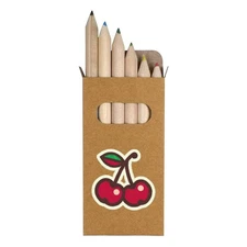 6 x 'Two Cherries' Short 85mm Pencils / Coloured Pencil Set (PE00064776)