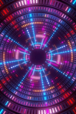 3d render purple blue pink neon lights round hole Art Print Poster 24x36