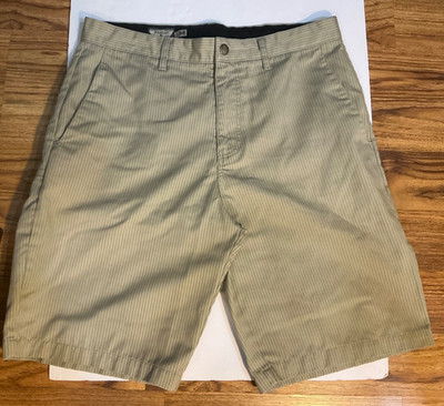 Volcom Corpo Class Shorts Mens Size 34 Beige teal blue frickin stripe pinstripe